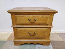 Load image into Gallery viewer, Vintage Oak Two Drawer Nightstand By Broyhill
