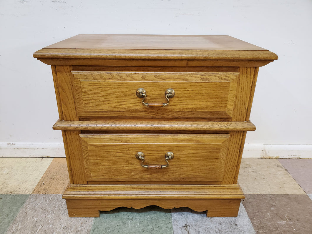 Vintage Oak Two Drawer Nightstand By Broyhill