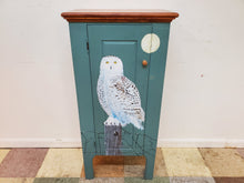 Load image into Gallery viewer, Vintage Pine Single Door Storage Cabinet With Hand Pained Snow Owl
