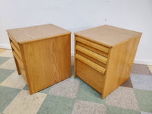 Load image into Gallery viewer, Pair Vintage Oak Three Drawer Nightstand - Storage Cabinets
