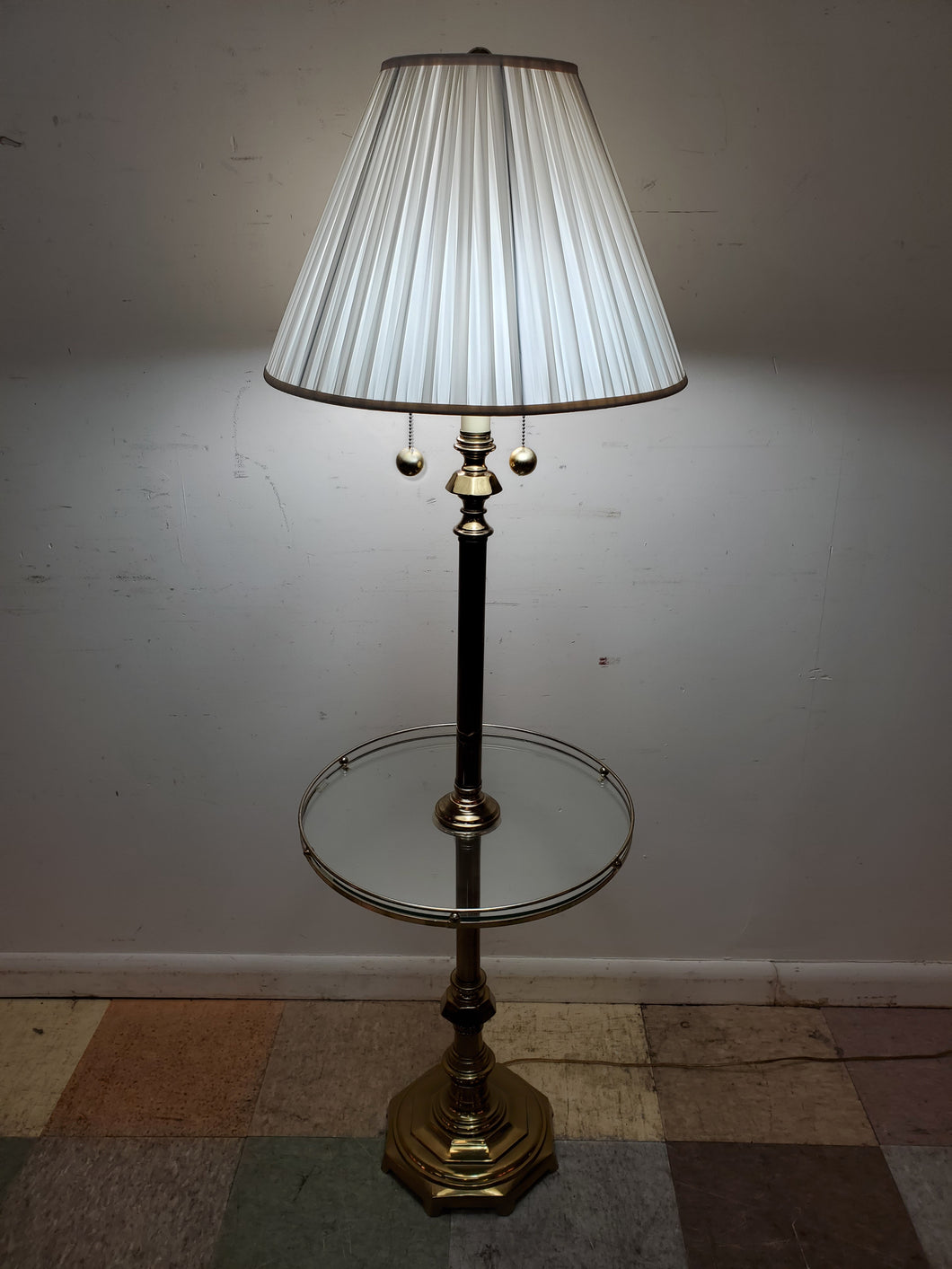 Vintage Brass Floor Lamp With Glass Table Top