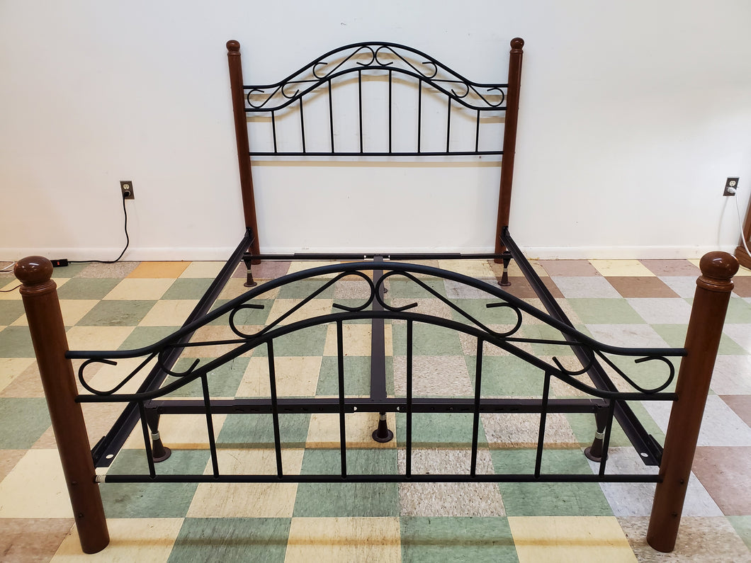 Wooden and Iron Queen Size Bed - Bed Frame