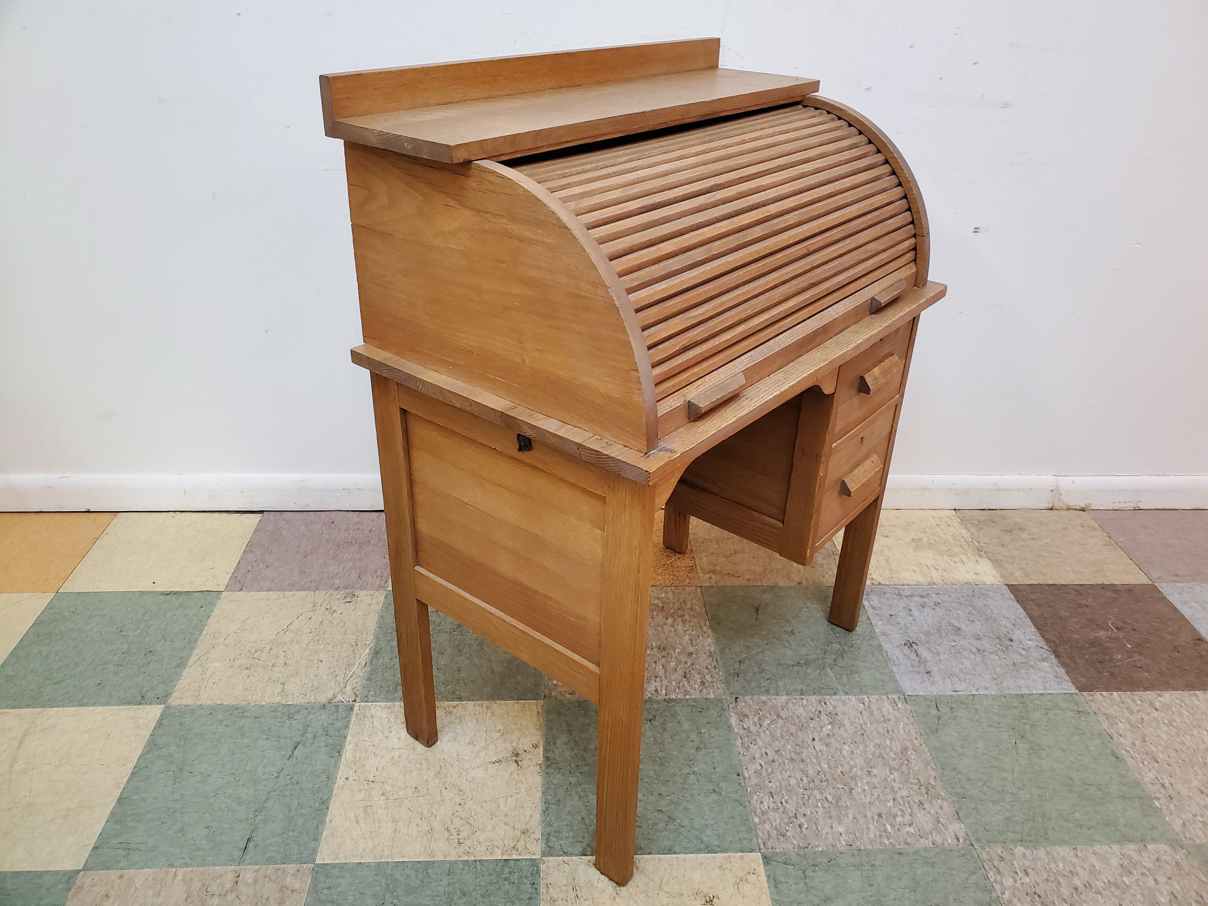 Vintage Child's Oak Roll Top Desk