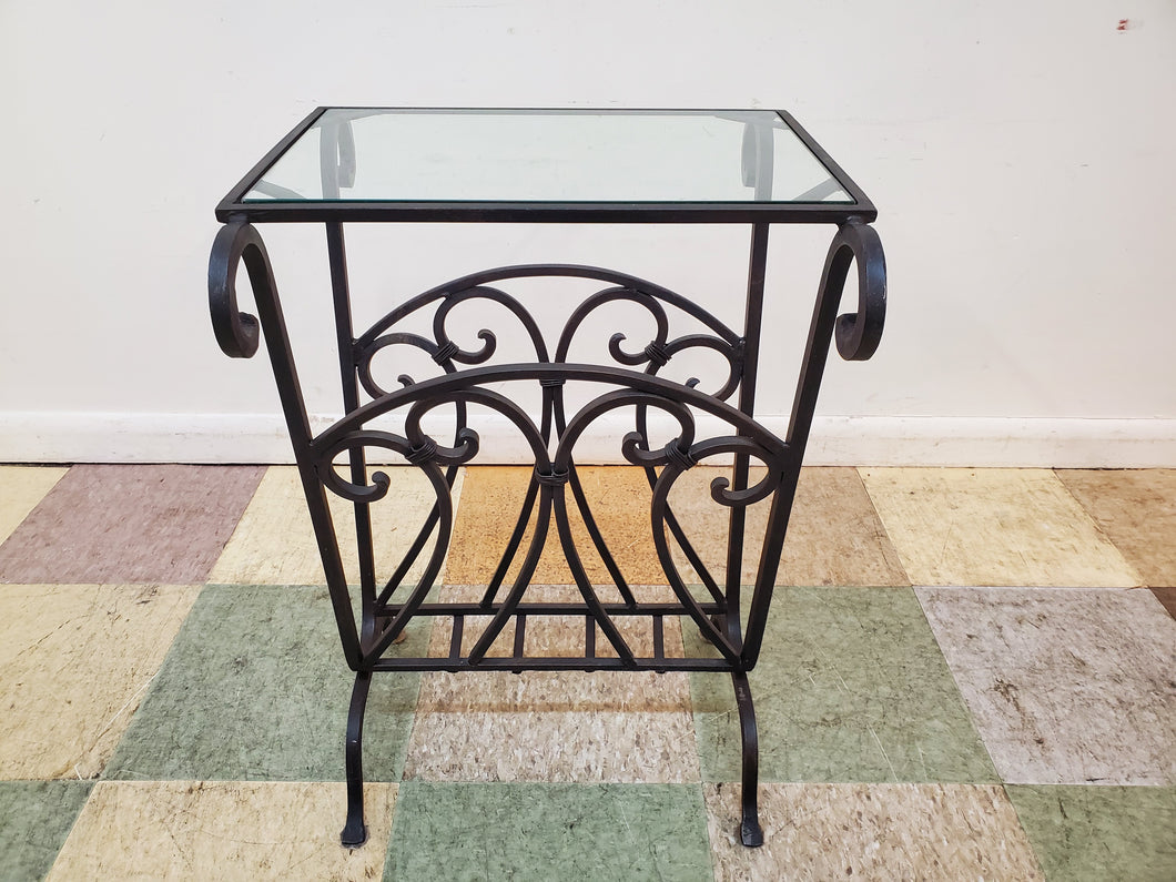 Wrought Iron Glass Top Side Table - Plant Stand