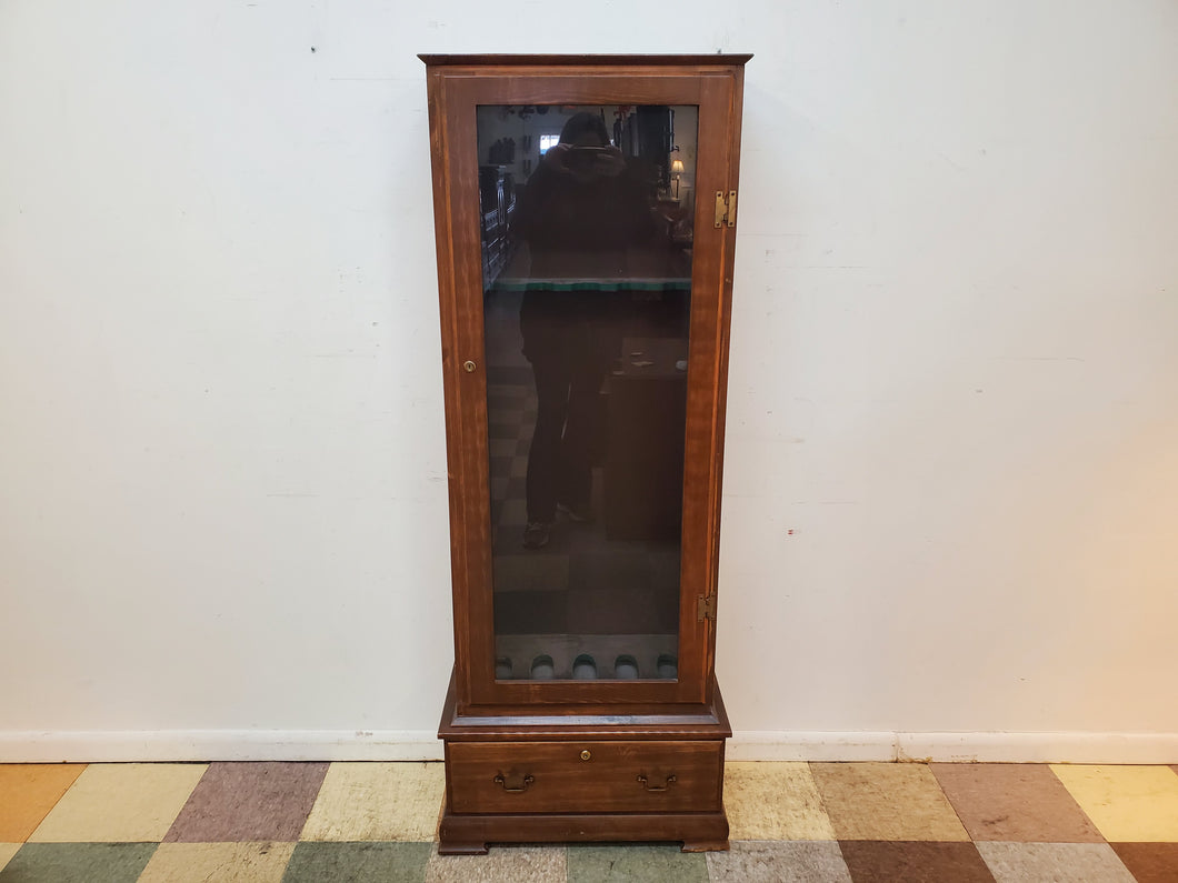 Vintage Pine Gun Cabinet With Drawer and Key - Holds 5 Long By Mastercraft