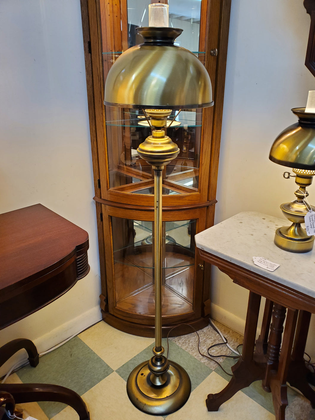 Vintage Brushed Brass Dome Top Floor Lamp
