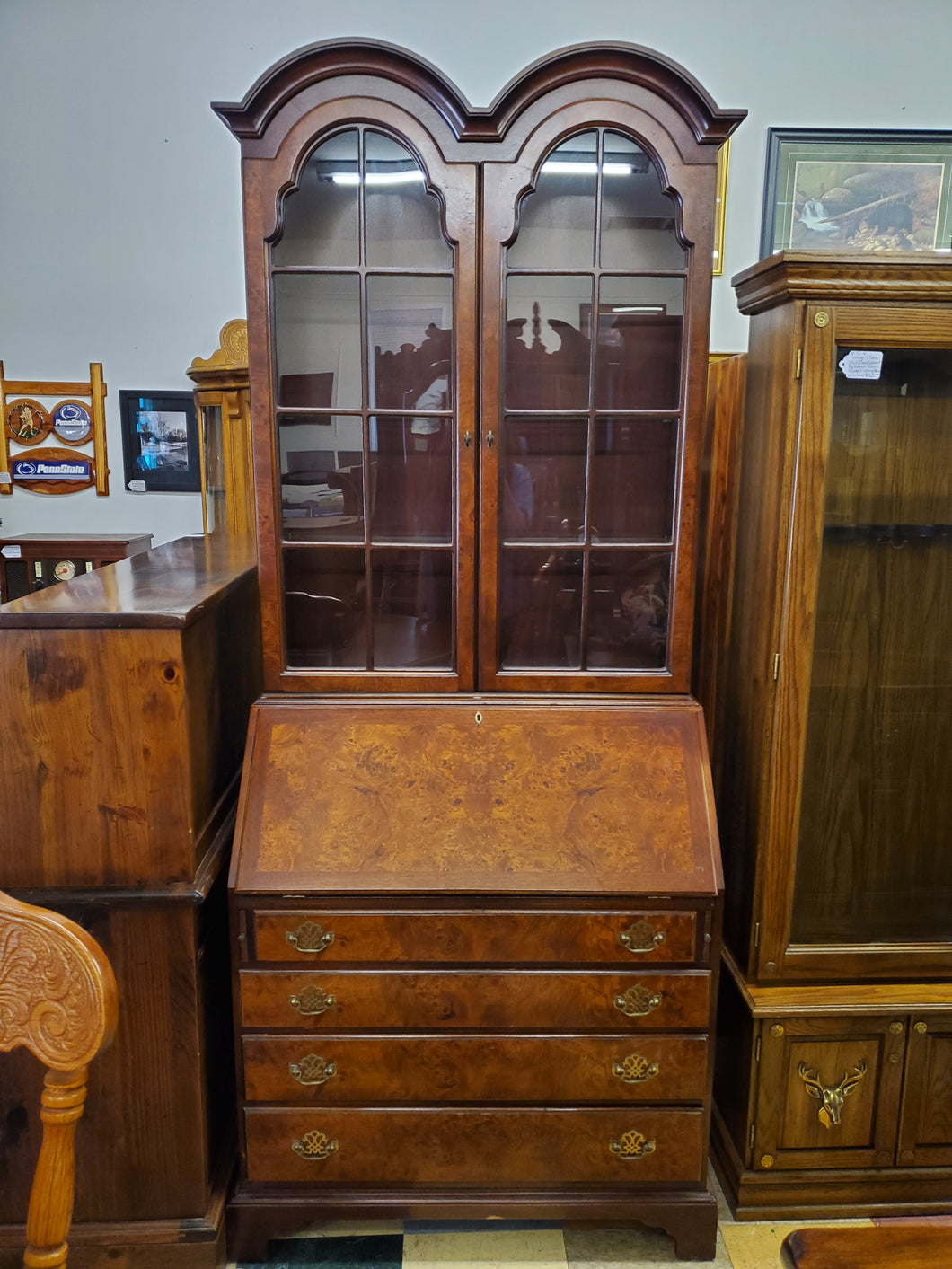 Vintage Mahogany Secretary Desk - Drop Front Writing Desk - Two Piece