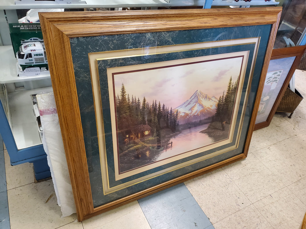 Large Vintage Cabin - Mountains - Lake Framed Print - Mel McRobert