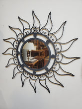 Load image into Gallery viewer, Vintage Black Wrought Iron Sun Wall Mirror
