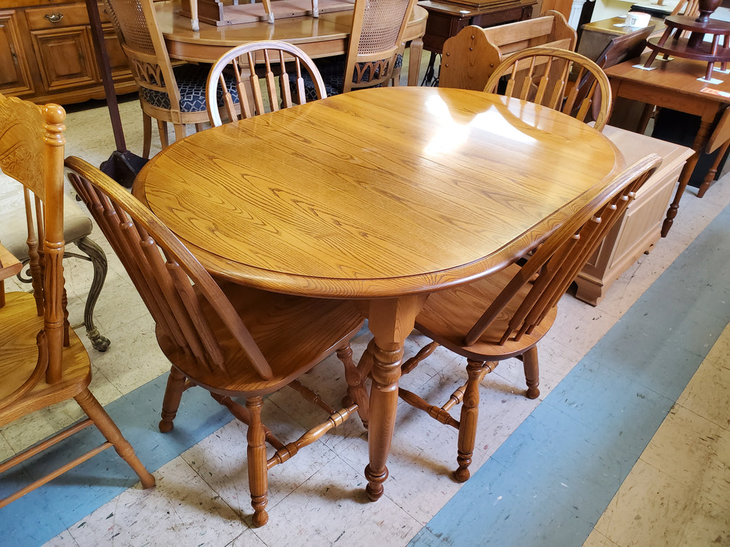 Vintage Oak S Bent & Bros Dining Table Set With 4 Arrow Back Chairs – 2 Leaves
