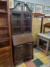 Load image into Gallery viewer, Antique Mahogany Slant Front Secretary Desk With Ball and Claw Feet - Serpentine Front and Key
