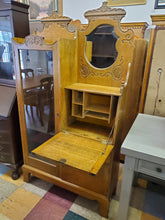 Load image into Gallery viewer, Antique Oak Side By Side Secretary Desk With Beveled Glass Mirror
