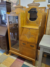 Load image into Gallery viewer, Antique Oak Side By Side Secretary Desk With Beveled Glass Mirror
