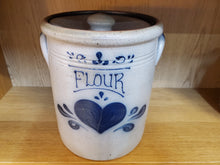Load image into Gallery viewer, Vintage Rockdale Union Stoneware Salt Glazed Crock With Lid - Cobalt Blue Flour Decanter
