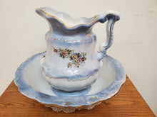 Load image into Gallery viewer, Vintage Wash Bowl and Pitcher Set - Blue Floral Chamber Set
