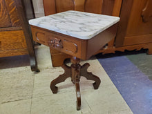 Load image into Gallery viewer, Vintage Cherry Marble Top Victorian Style Side Table With Drawer

