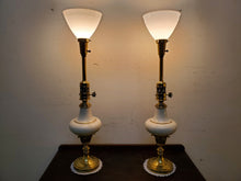Load image into Gallery viewer, Pair Mid Century Stiffel Hollywood Regency Torchier Table Lamps With Shades - 3 Way Switches
