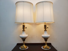 Load image into Gallery viewer, Pair Mid Century Stiffel Hollywood Regency Torchier Table Lamps With Shades - 3 Way Switches
