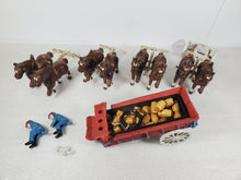 Load image into Gallery viewer, Vintage Cast Iron Clydesdale Horses – Wagon – Barrels – Men and Dog
