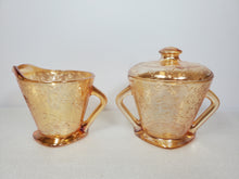 Load image into Gallery viewer, Vintage Jeanette Glass Floragold Louisa Sugar Bowl and Creamer
