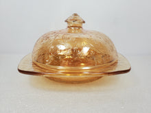 Load image into Gallery viewer, Vintage Jeannette Glass Louisa Floragold Covered Dish
