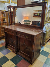 Load image into Gallery viewer, Antique Victorian Sideboard Buffet Server With Mirror and Marble Top - Has Key
