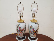 Load image into Gallery viewer, Pair Vintage Asian Style Chinoiserie Table Lamps With Birds And Flowers
