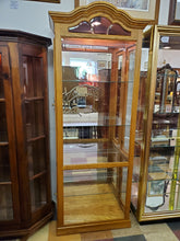 Load image into Gallery viewer, Vintage Oak Curio Display Cabinet With Beveled Glass and Lights By Creations Furniture
