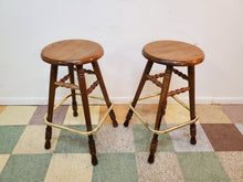 Load image into Gallery viewer, Pair of Solid Oak Swivel Barstool With Brass Footrest
