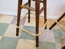 Load image into Gallery viewer, Pair of Solid Oak Swivel Barstool With Brass Footrest
