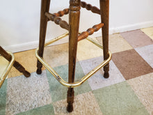 Load image into Gallery viewer, Pair of Solid Oak Swivel Barstool With Brass Footrest
