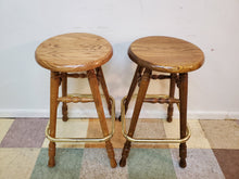 Load image into Gallery viewer, Pair of Solid Oak Swivel Barstool With Brass Footrest
