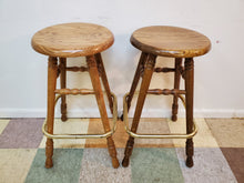 Load image into Gallery viewer, Pair of Solid Oak Swivel Barstool With Brass Footrest
