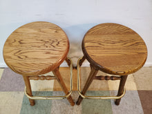 Load image into Gallery viewer, Pair of Solid Oak Swivel Barstool With Brass Footrest
