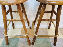 Load image into Gallery viewer, Pair of Solid Oak Swivel Barstool With Brass Footrest
