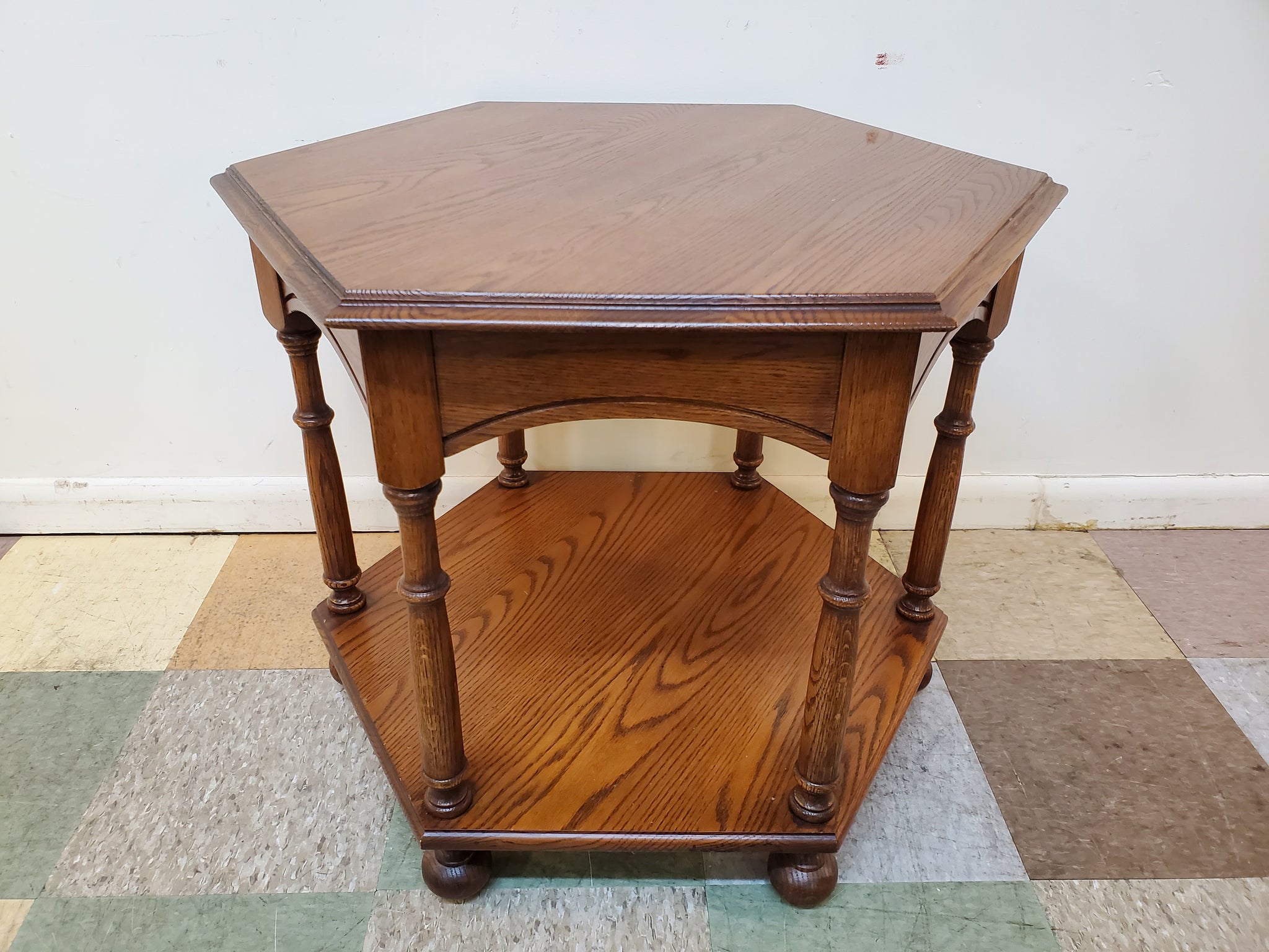 Vintage Oak Hexagon End Table – Antiques To Present