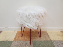 Load image into Gallery viewer, Faux Fur Foot Stool Ottoman With With Hair Pin Legs By Birdrock Home - New Old Stock
