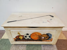 Load image into Gallery viewer, Wooden Toy Chest - Storage Chest - Sports Motif
