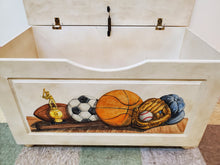 Load image into Gallery viewer, Wooden Toy Chest - Storage Chest - Sports Motif
