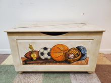 Load image into Gallery viewer, Wooden Toy Chest - Storage Chest - Sports Motif
