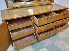 Load image into Gallery viewer, Red Lion Mid Century Modern Walnut Triple Dresser With Mirror - 9 Drawers
