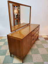 Load image into Gallery viewer, Red Lion Mid Century Modern Walnut Triple Dresser With Mirror - 9 Drawers
