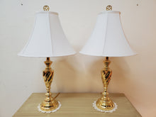 Load image into Gallery viewer, Pair Modern Brass Table Lamps - Brass Finish
