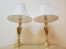 Load image into Gallery viewer, Pair Modern Brass Table Lamps - Brass Finish
