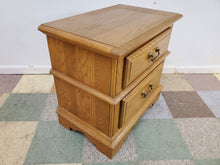 Load image into Gallery viewer, Vintage Oak Two Drawer Nightstand By Broyhill
