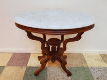 Load image into Gallery viewer, Victorian Antique Oval Marble Top Walnut Parlor Table - Lamp Table
