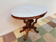 Load image into Gallery viewer, Victorian Antique Oval Marble Top Walnut Parlor Table - Lamp Table
