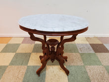 Load image into Gallery viewer, Victorian Antique Oval Marble Top Walnut Parlor Table - Lamp Table
