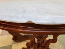 Load image into Gallery viewer, Victorian Antique Oval Marble Top Walnut Parlor Table - Lamp Table
