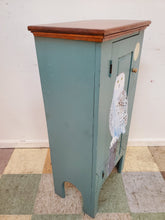 Load image into Gallery viewer, Vintage Pine Single Door Storage Cabinet With Hand Pained Snow Owl
